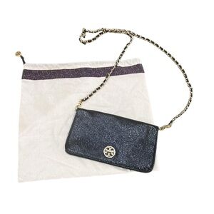 New in bag Tory Burch Adalyn black leather gold Crossbody clutch Bag Gold Chain